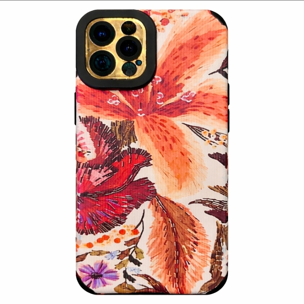 iPhone 13 Pro or 14 Pro case. Orange Hibiscus Flower Motif.